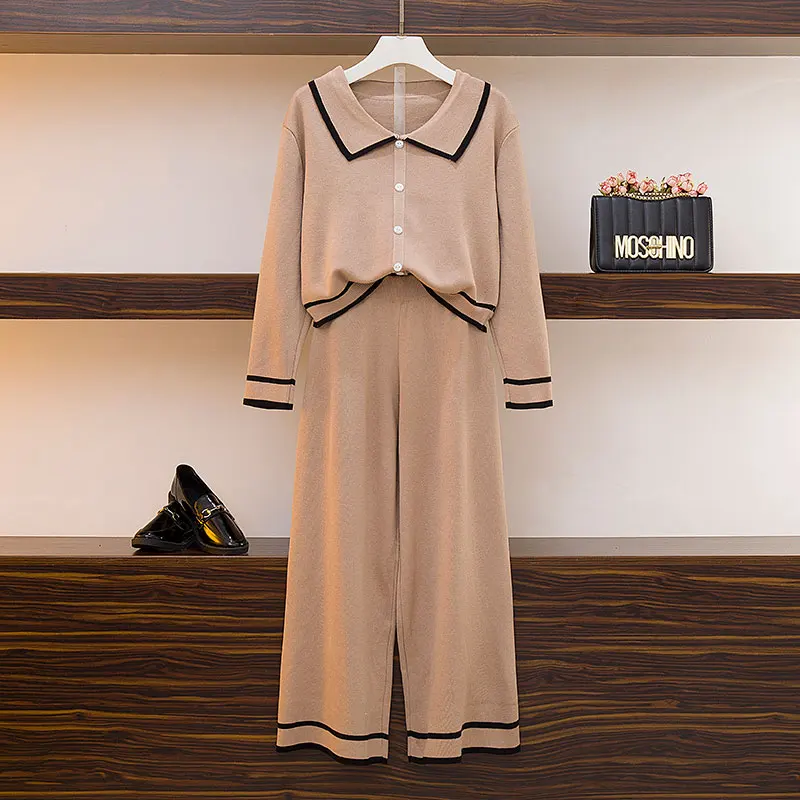 

Autumn new skirt suit female 2019 Korean version of the college wind sweater sweater wide leg pants net red two-piece suit