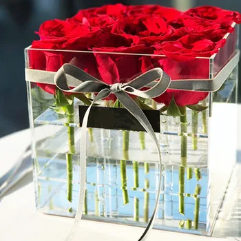 

Rose Flower Storage Box With Lid Acrylic Transparent Cosmetic Case Makeup Storage Box Sundry Storage Case Closet Organizer #LR3