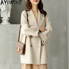 AYUNSUE двустороннее шерстяное пальто Женская куртка из альпаки осенне-зимняя куртка женские шерстяные пальто корейские длинные куртки Abrigo Mujer MY