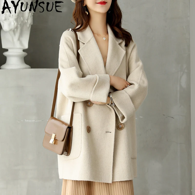 

AYUNSUE Double Side Wool Coat Female Alpaca Jacket Autumn Winter Jacket Women Woolen Coats Korean Long Jackets Abrigo Mujer MY