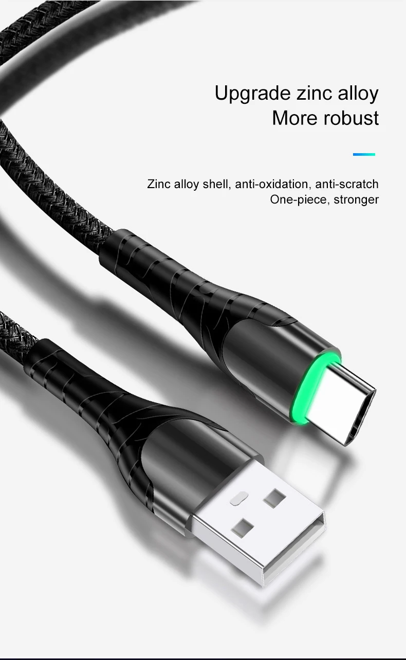 Светодиодный кабель Micro USB type-c 3A для быстрой зарядки, кабель USB c Micro usb для samsung Xiaomi, провод для мобильного телефона