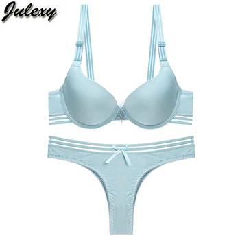 

Julexy New 2020 seamless sexy push up bra set for women solid Lace thongs underwear panty set