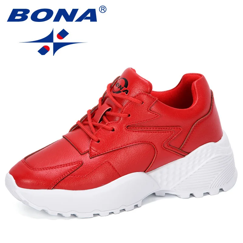 Red BONA/Новинка года; дизайнерская повседневная обувь; женская уличная обувь на платформе; женские кроссовки; женская обувь инструкторов; Femme; удобная модная обувь - Color: Red