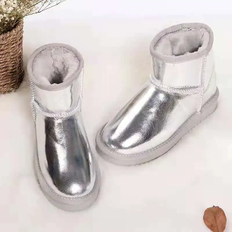 2023 Vera Pelle Impermeabile Classico Signora Stivali Di Peluche Spessi Scarpe Da Donna Scarpe Calde Inverno Mujer Botas Donna Stivali Da Neve