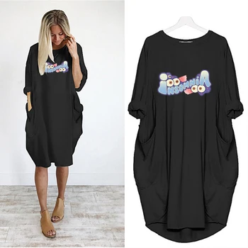 

2020 Dress Women Cute Letter Printing Sweet Dreams Pocket Loose Dress Vintage Fall Clothes Party Casual Plus Size Woman Dresses