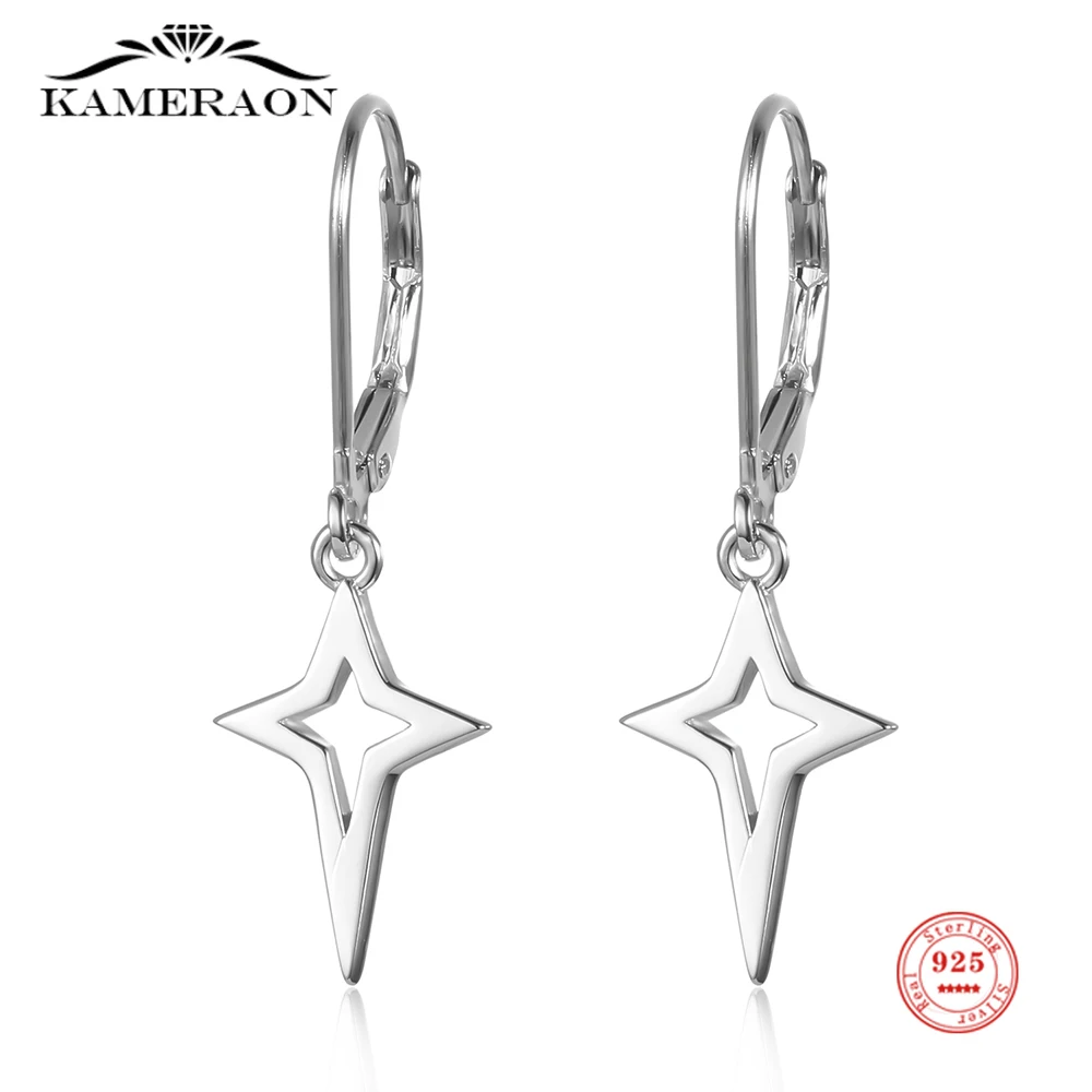 

Real 100% 925 Sterling Silver Star Hollow Simple Earrings for Women Exquisite Fashion Temperament Ear Jewelry Gift