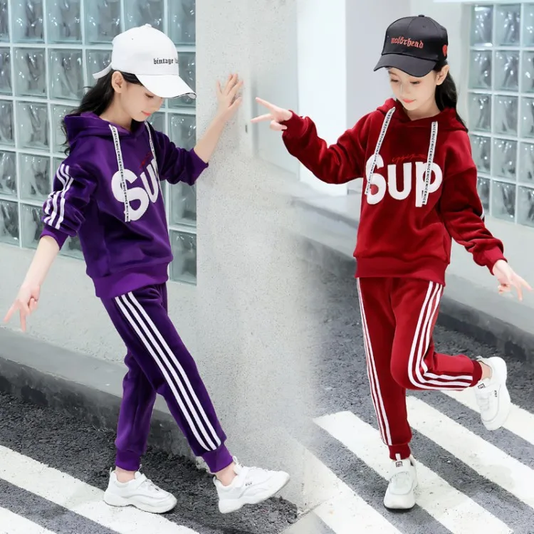 

2019 New Style Autumn & Winter Children Sable Fur Brushed And Thick Set Big Virgin Girls Double-sided Plush Two-Piece Set Fashio