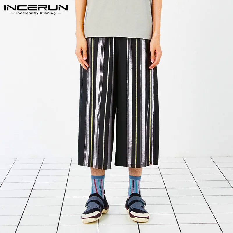 Винтажные мужские широкие брюки с эластичной резинкой на талии хип-хоп высокие уличные повседневные штаны джоггеры свободные стильные брюки мужские INCERUN S-5XL