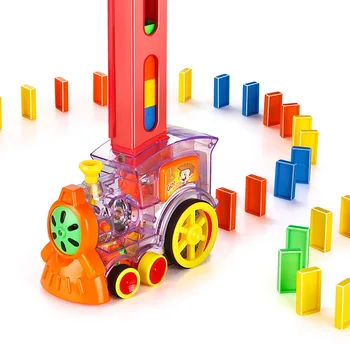 

Domino Train Toy Set Rally Electric Train Model With 60 Pcs Colorful Domino Game Building Blocks Car Truck Vehicle Stacking