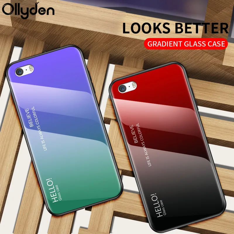 

For iPhone Xr Case Gradient Tempered Glass Soft Silicone Hard Back Cover Case For iPhone 7 8 6 6s Plus X Xr Xs max 5 5S SE Coque