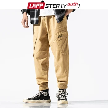 

LAPPSTER-Youth Men Pockets Harajuku Cargo Pants 2020 Overalls Mens Japanese Streetwear Khaki Sweatpants Cotton Joggers Trousers