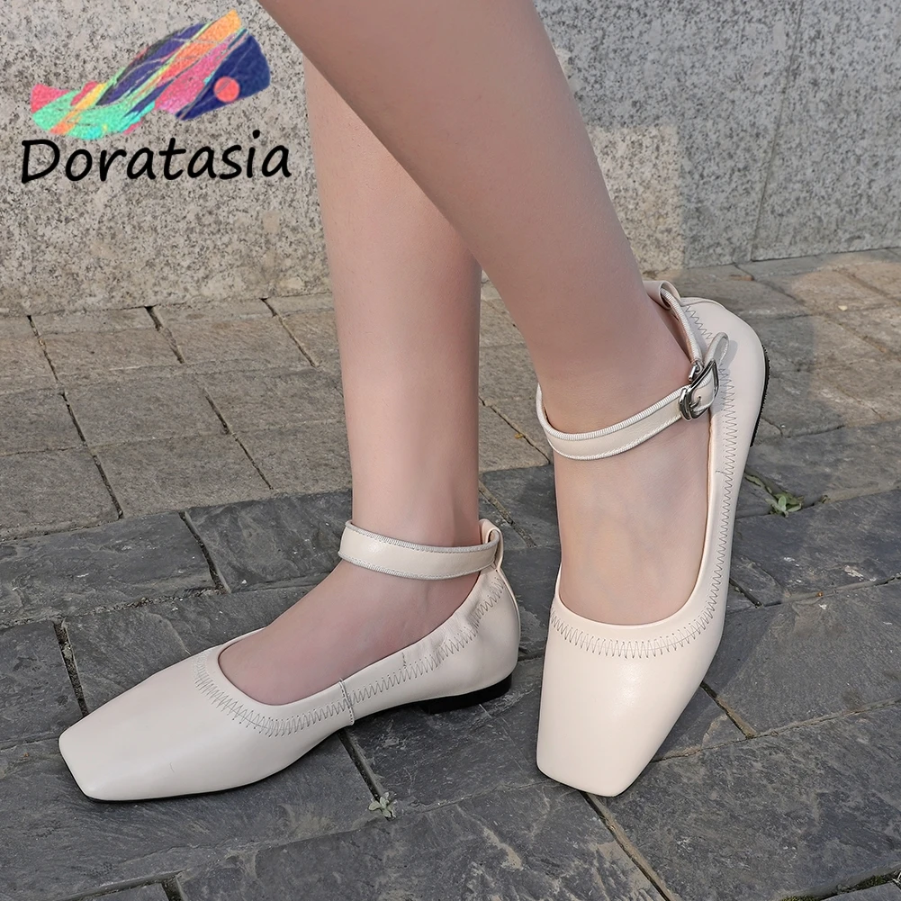 

DORATASIA New Arrival Girl Casual Brand Genuine Leather Flats Spring Comfort Soft Flats Women Fashion Square Heels Shoes Woman