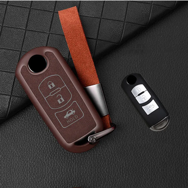 Fashion New Plastic+Leather TPU Car Key Case Cover Shell For Mazda 2 3 6Axela Atenza CX-5 CX5 CX-7 CX-9~17 Auto Accessories - Название цвета: B-brown