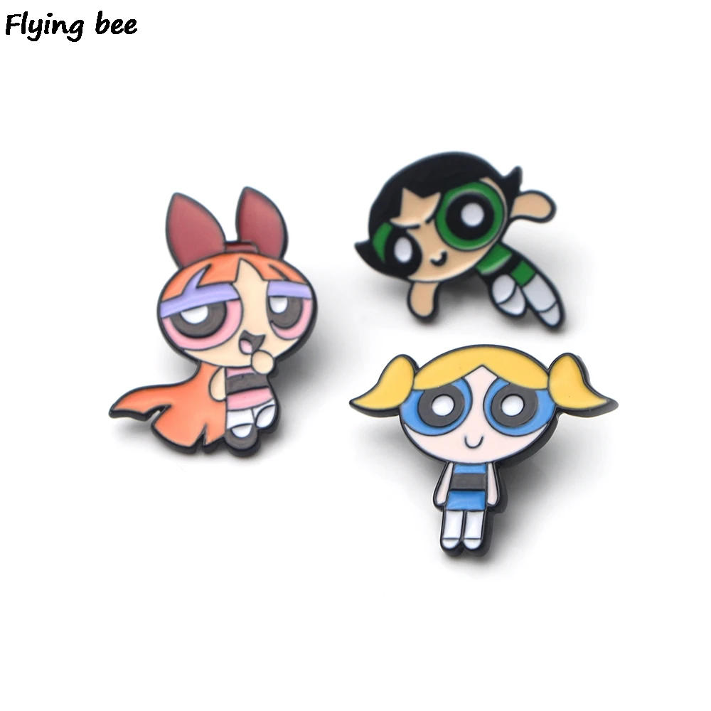 

Flyingbee The Powerpuff Girls Brooch Cartoon Pin Cute Enamel Pins Badges Lapel pin Brooches Badge for friends women men X0419