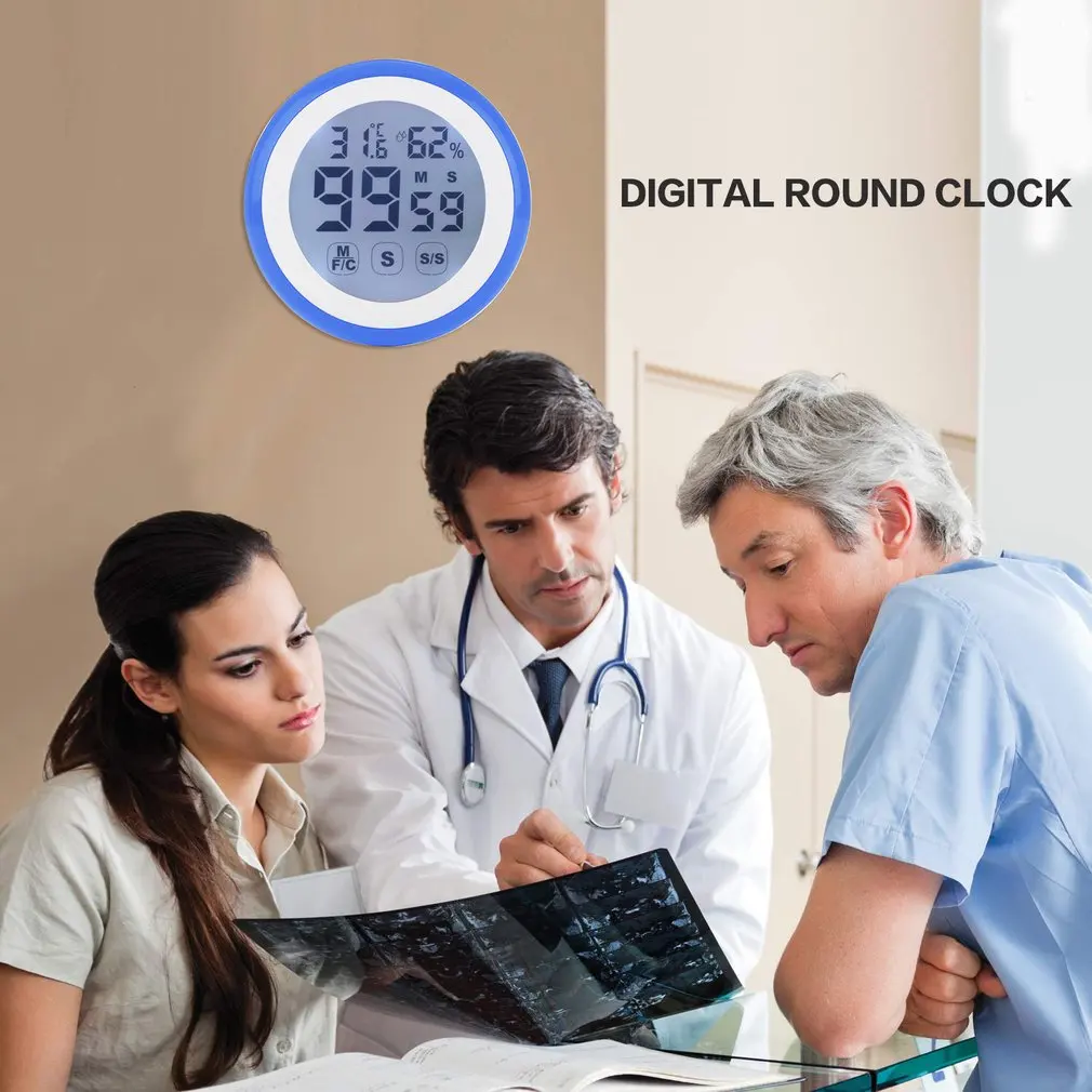 Digital Round LCD Indoor Backlight Touch Screen Hygrometer Time Temperature Humidity Clock Thermometer with Time Alarm