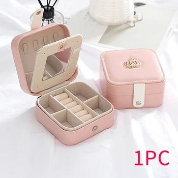 

Display Box Dressing Table Jewelry Organizer With Mirror Bedroom Magnetic Snap Earring Ring Home Separated 5components Traveling