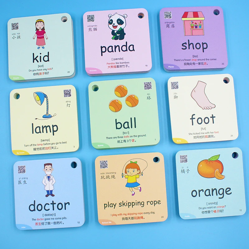 300pcs 600 Words 20 Categories Chinese English Flash Cards For Kids Toddler Learning Toys Word Cards Early Educational Toys