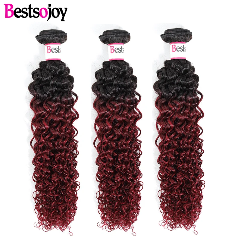 

[Bestsojoy] Kinky Curly 8"-26" M Brazilian Remy Hair1B/99j 100% Human Hair Extensions Ombre Kinky Curly Hair Bundles