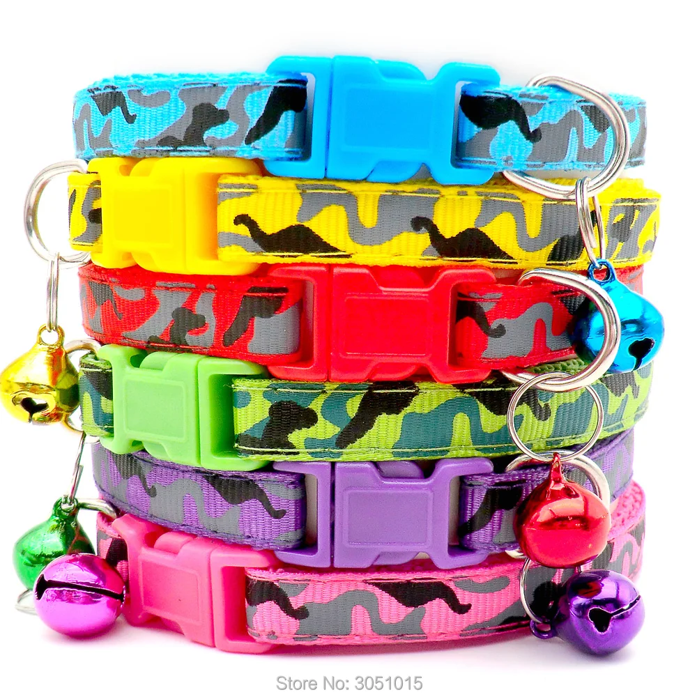 Wholesale 24Pcs With Bell Collars Delicate Safety Casual  Dog Collar Neck Strap Fashion Adjustable Camo Bell Pet Dog Collar