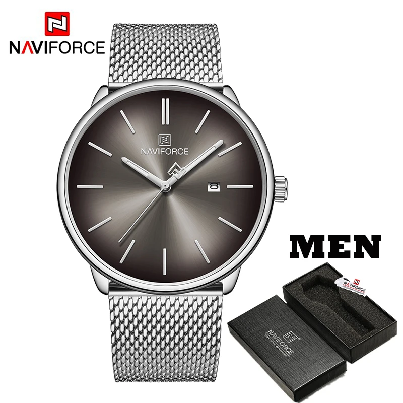 SB MEN BOX Роскошные часы для влюбленных NAVIFORCE для мужчин и женщин, простые повседневные кварцевые наручные часы, водонепроницаемые часы с датой, часы для пары, подарок - Цвет: SB MEN BOX