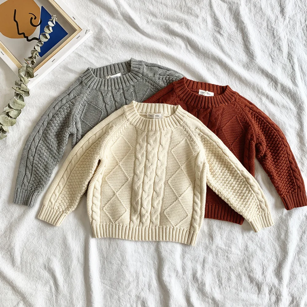 Модные свитера для малышей; пуловеры; однотонные вязаные трикотажные топы для маленьких мальчиков и девочек; осенне-зимняя одежда для новорожденных; Bebes; От 1 до 4 лет с длинными рукавами