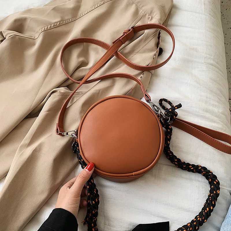

2019 Autumn And Winter New Style Dull Polish Small round Bag Hemp Rope Weaving Simple Shoulder WOMEN'S Bag