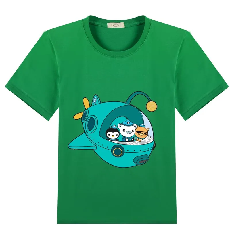 Цветная короткая футболка из чистого хлопка с октонавтами для мальчиков и девочек, летняя футболка для детей 2, 4, 6, 8, 10, 12 лет - Цвет: dark green