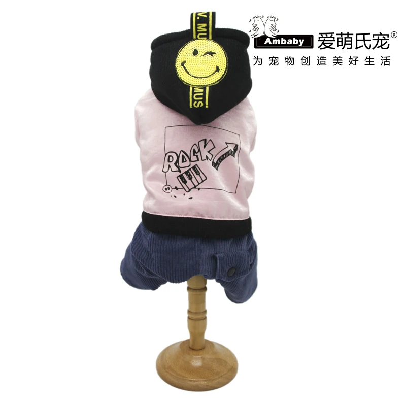 Ambaby осенне-зимняя одежда для домашних животных печати с капюшоном 4 брюки с широкими штанинами теплое пальто для собаки одежда с принтом в виде собак для маленьких средних и больших размеров, Размеры Домашние животные, собаки и кошки
