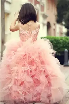 

free shipping pink for weddings ball gown 2016 christmas pageant Communion gown pink Lovely lace appliques Flower Girl Dresses
