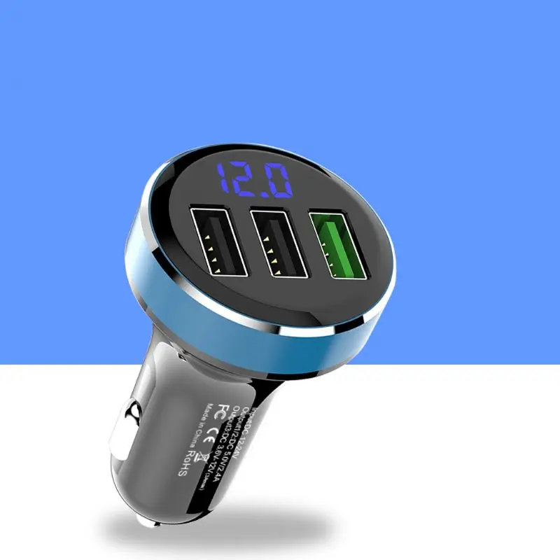 12V с 3 портами(стандарт QC 3,0 авто зарядное устройство для Зарядное устройство адаптер светодиодный Напряжение Дисплей для iPhone и Android