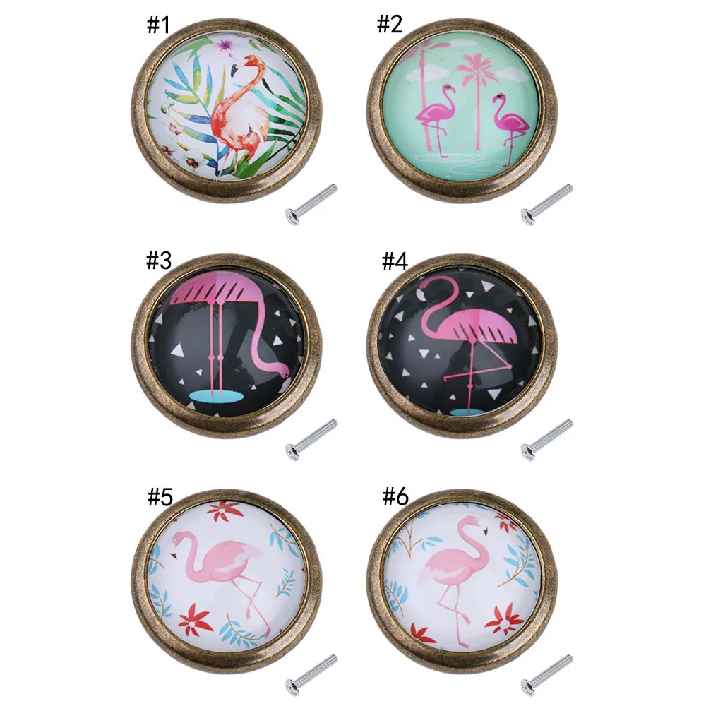 6 Piece/Set Chic Flamingo Design Handles Door Dresser Drawer Cabinet Cupboard Pull Knob for Home Decoration DIY, Mini