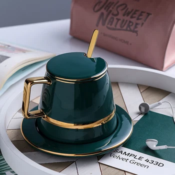 

Luxury Coffee Cup and Saucer Set Porcelain Eco Friendly Ceramic Coffee Mugs Funny Canecas De Porcelana Home Drinkware AB50BD