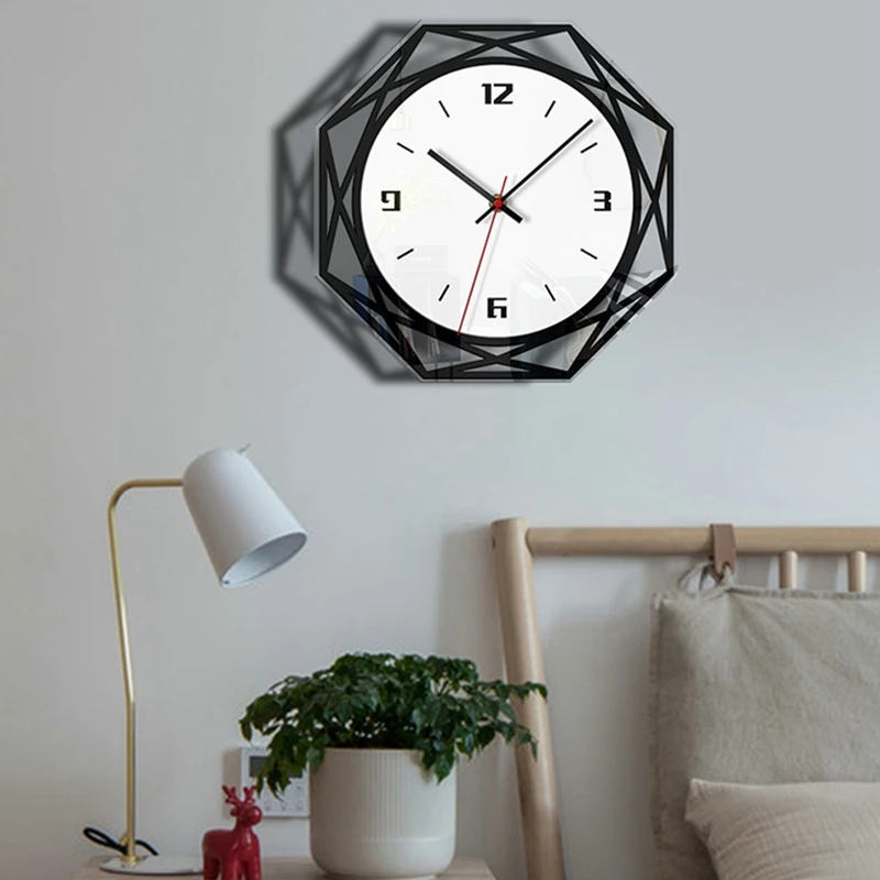 cheap Silent Large Acrylic Wall Clock 3D Digital Modern Design Black Quartz Hanging Watch with Wall Stickers for Kitchen