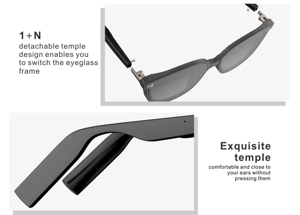 Waterproof Bluetooth Smart Sunglasses BT5.0 Headphones Glasses Call Music Anti-blue Light Glasses Compatible With IOS Android