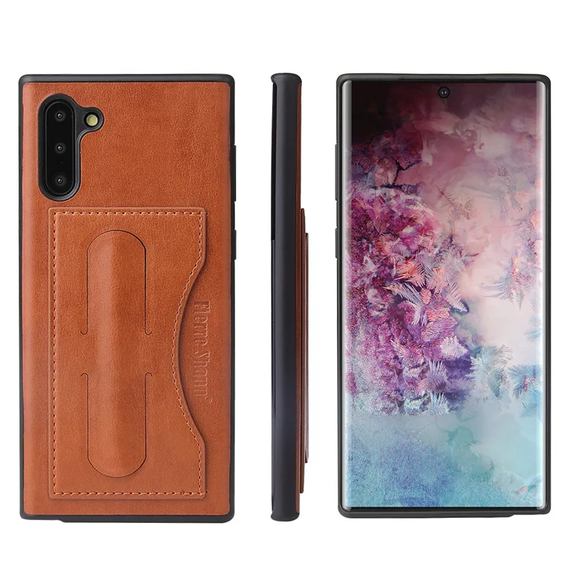 Для samsung Galaxy Note10 S8 S9 S10 Plus S10E Автомобильный держатель Подставка для карт кронштейн разъема задняя крышка чехол для Note 8 9 10 Note10 Plus - Цвет: Коричневый