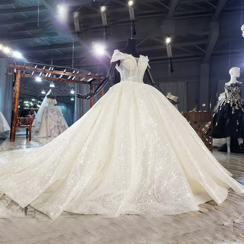 HTL1898 Luxurious And Elegant Charming Deep V-Neck Crystal Beading Wedding Dress 2020 Ball Gowns Short Sleeve 3