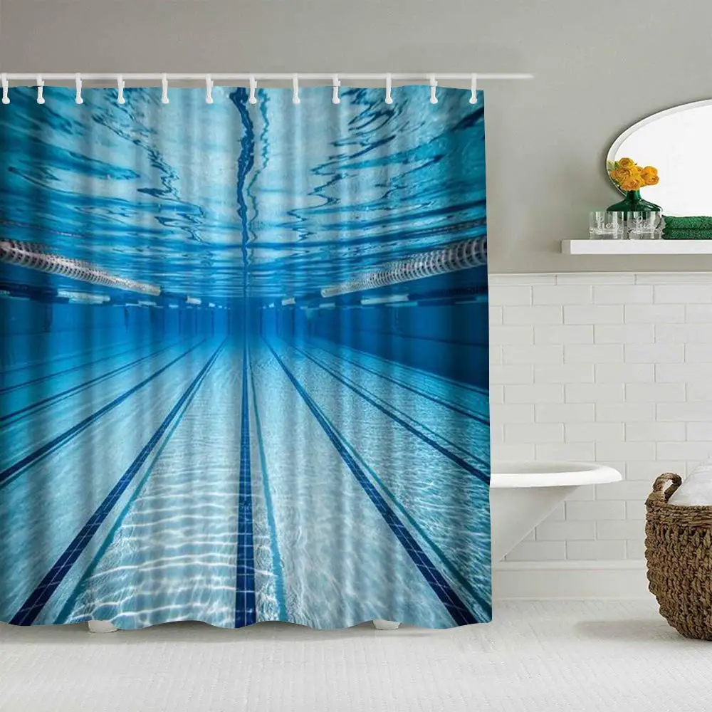 

Shower Curtain Swimming Pool Natatorium Pattern Waterproof Bath Curtains Hooks Included -Bathroom Decorative Ideas Polyester