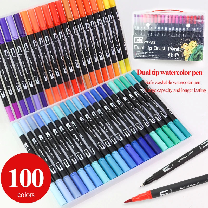 100 Colors Dual Tip Brush Marker Pens