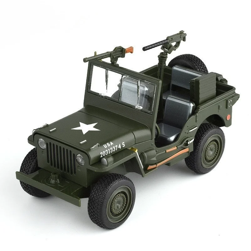 1:24 Willys WWII Jeep Off-road Military Vehicle Model Car Diecast Toy Kids Gift 