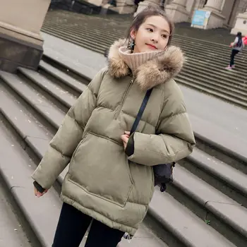 

Down Cotton Coat Women Parkas Loose Warm Winter Jacket Female Thicken Oversize Hooded Winter Women Coats Padded Outerwear Q1968