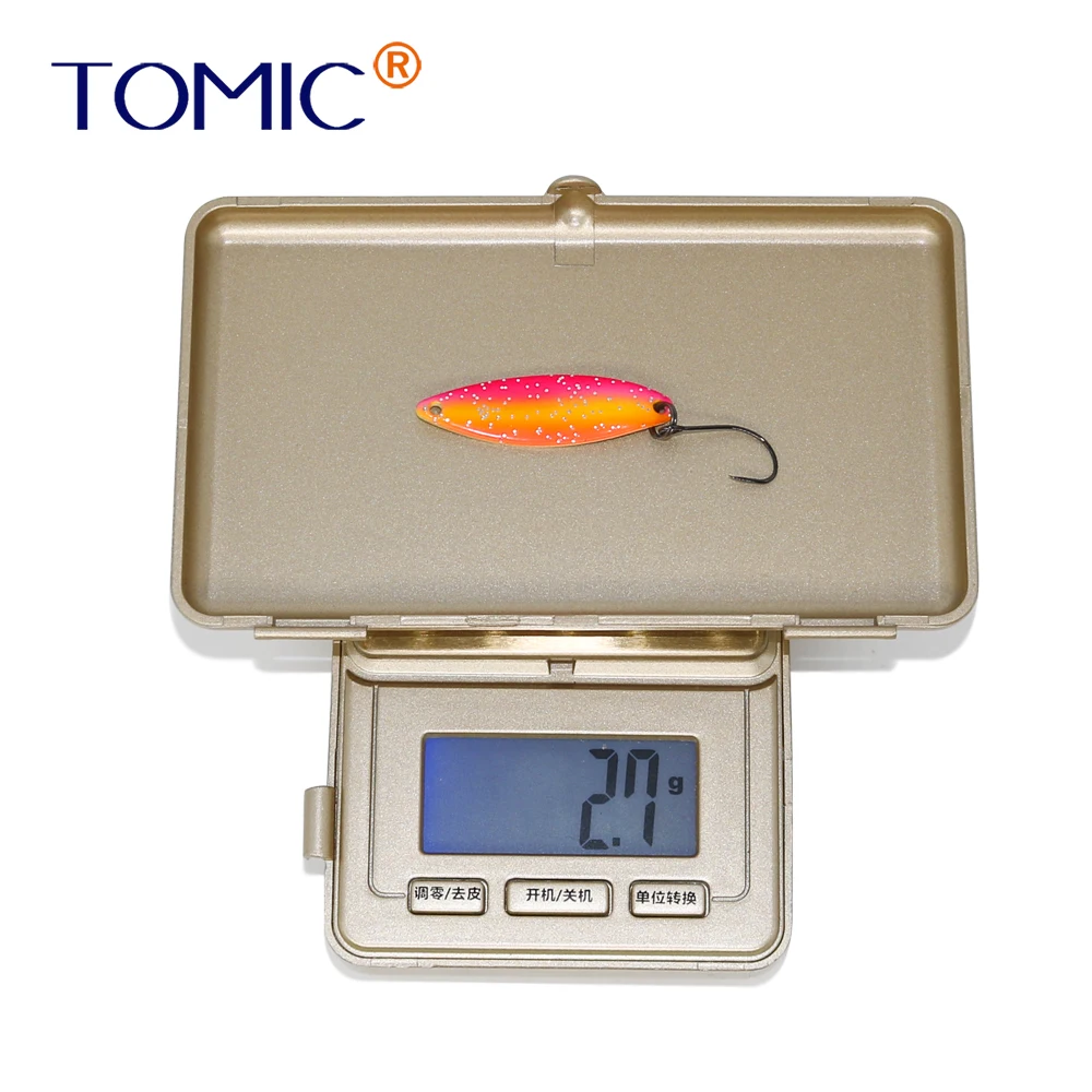 Tomic 1 шт. 1,6 г 2,7 г 3,5 г микро узкие латунные металлические ложки УФ сверкающие цвета окунь форель области один крючок рыболовные приманки Pesca