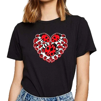 

Tops T Shirt Women ladybug lover Kawaii Inscriptions Print Female Tshirt