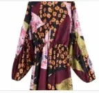 as pic DS2858BB Женская старинная ткань лоскутное платье с цветочным принтом Vestido повседневное кимоно платье Дамское плиссированное платье с рукавом-фонариком платье с эластичным поясом DS2858 - Цвет: as pic DS2858BB