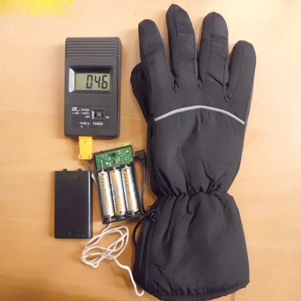 Black Перчатки с подогревом на батарейках зимние мужские спортивные наружные USB нагревательные рукавицы тепловая грелка для рук электрическая теплая перчатка - Цвет: Black