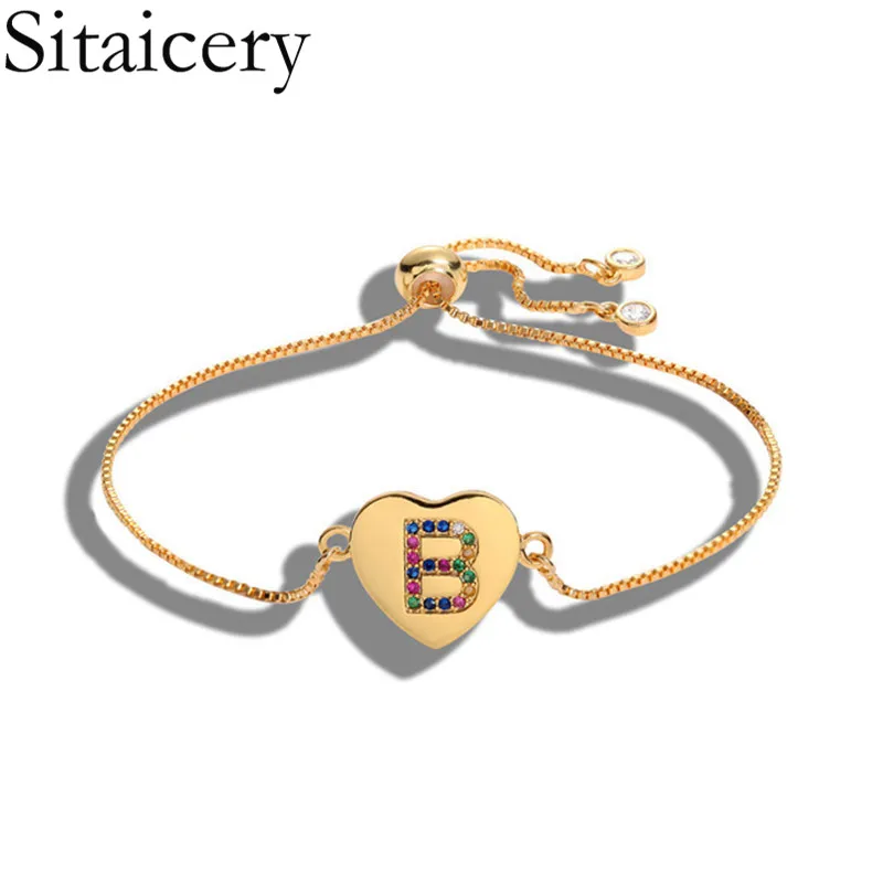 

Sitaicery Cubic Zirconia 26 Alphabet Letter Charm Bracelet Femme Copper A-Z Initial Chain Name Bracelets For Women Jewelry Gift
