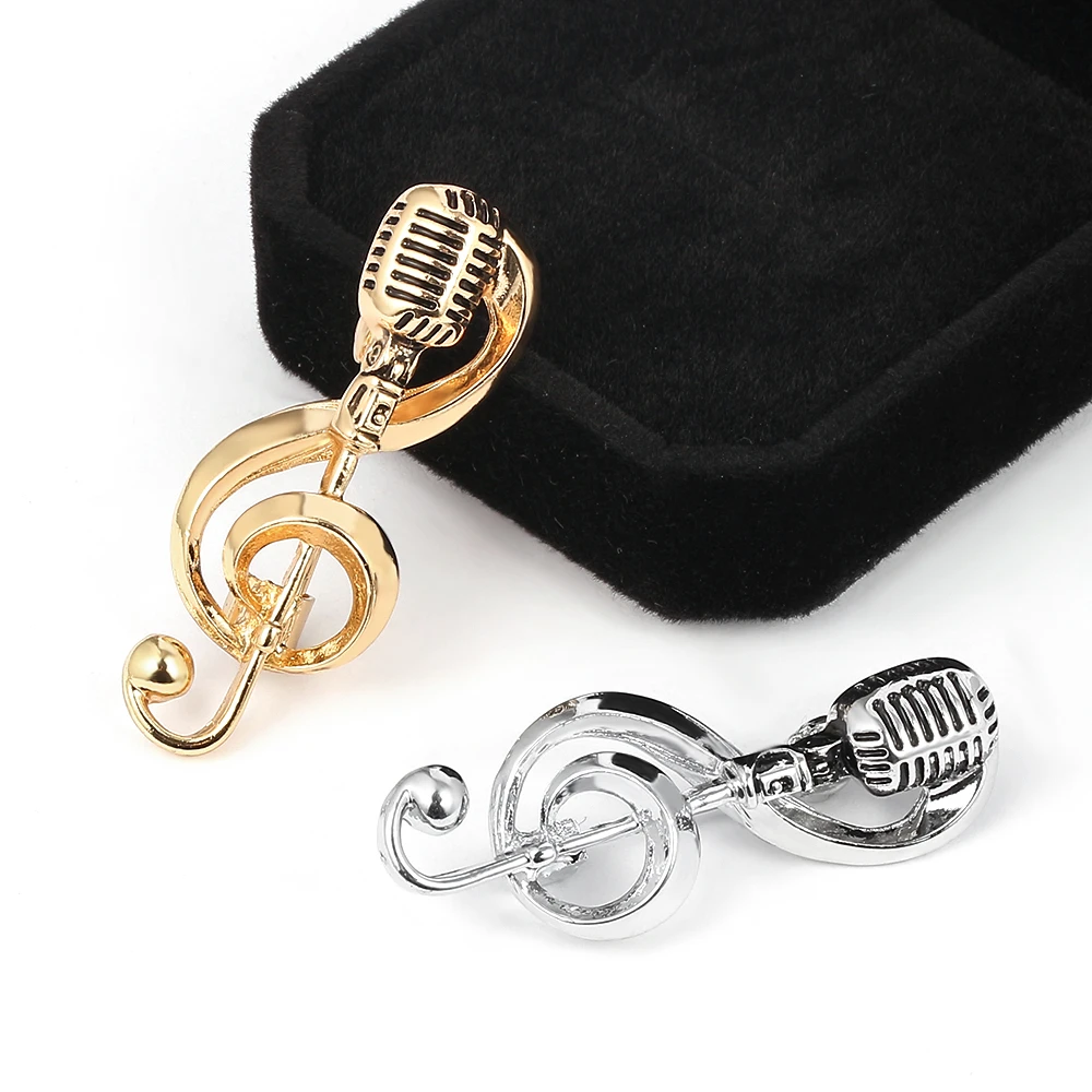 Broches dije nota musical para hombre y mujer, broche con micrófono, insignias de Color dorado y alfileres para solapa, ropa, bolso, joyería, - AliExpress