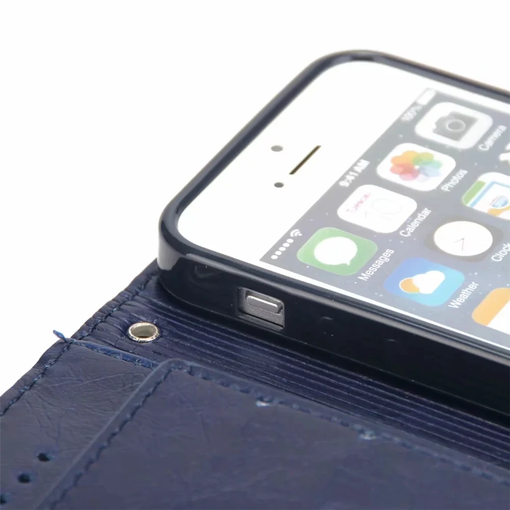 NFH искусственная кожа Crazy Horse чехол для iPhone 5 5S 5SE 360 Защитный флип-чехол-бумажник с отделениями чехол с подставкой, с отделением для карточек на 5S 5 SE силиконовый корпус