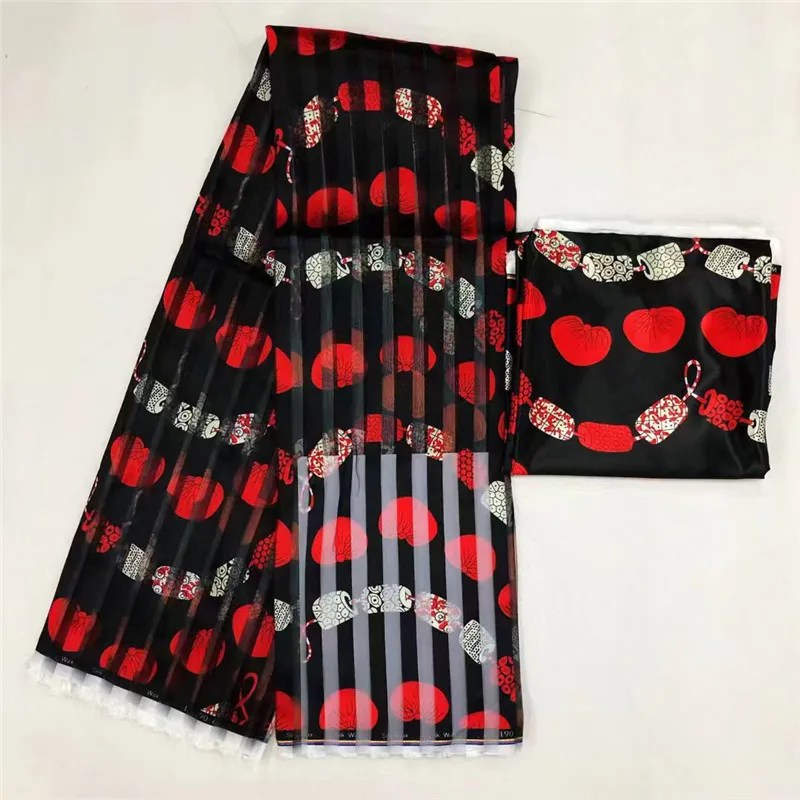 Модная красная и Черная мягкая африканская органза шелк Анкара ткань Атлас воск шелк африканская ткань имитированный шелк материал для платья