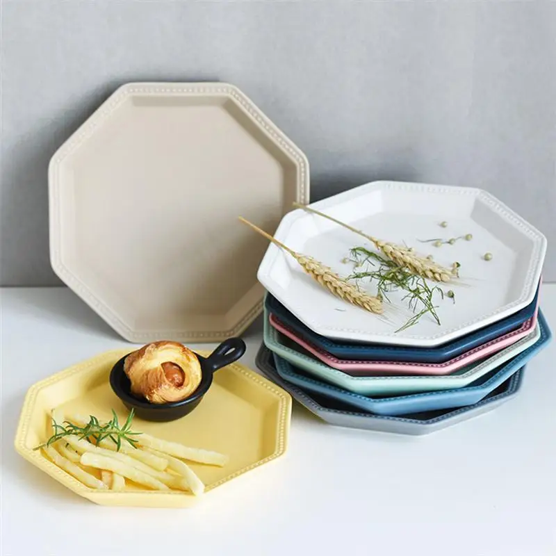 8 дюймов Керамический десертный поднос, еда, хлеб, Сервировочная тарелка, восьмиугольник, поднос для фруктов, фарфоровая посуда для торта, для домашнего декора