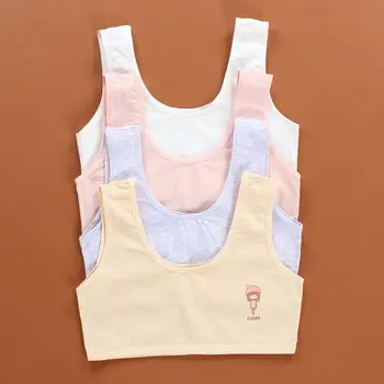 

Kids Puberty Girl Single Layer Cotton Training Bra Solid Color Wide Strap Underwear Cartoon Figures Print Bralette 8-16T 5 Color